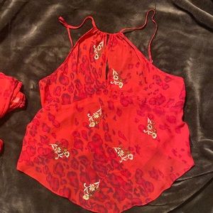 Cute see through red with design pajamas large no tags never used.
